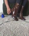 video chaussure à talon interchangeables volubil boots bottines cuir chocolat marron